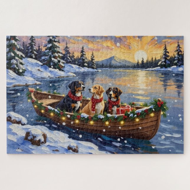 Puzzle Greater Swiss Mountain Dog Christmas Boat Holiday (Horizontal)