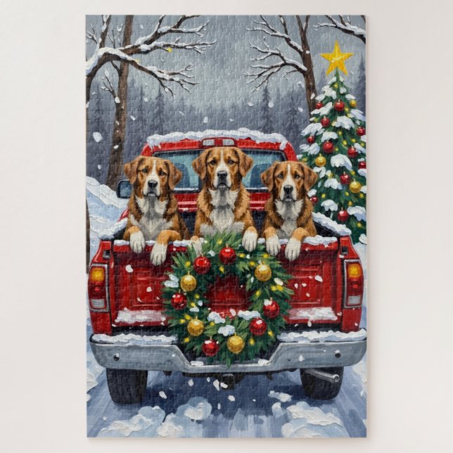 Puzzle Greater Swiss Mountain Dog Christmas Red Truck (Vertical)