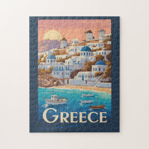 Puzzle Grecia Mikonos Ilustracion Viaje arte