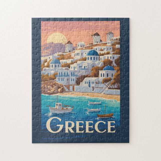 Puzzle Grecia Mikonos Ilustracion Viaje arte (Vertical)