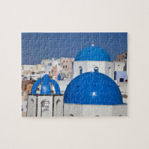 Puzzle Grecia, Santorini. Campanario y cúpulas azules de