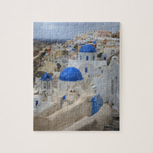 Puzzle Grecia, Santorini. Campanario y cúpulas azules de 