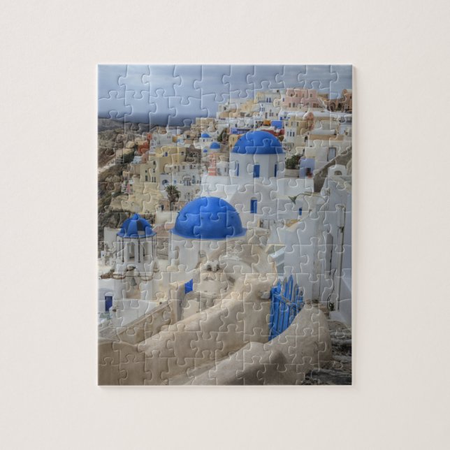 Puzzle Grecia, Santorini. Campanario y cúpulas azules de  (Vertical)