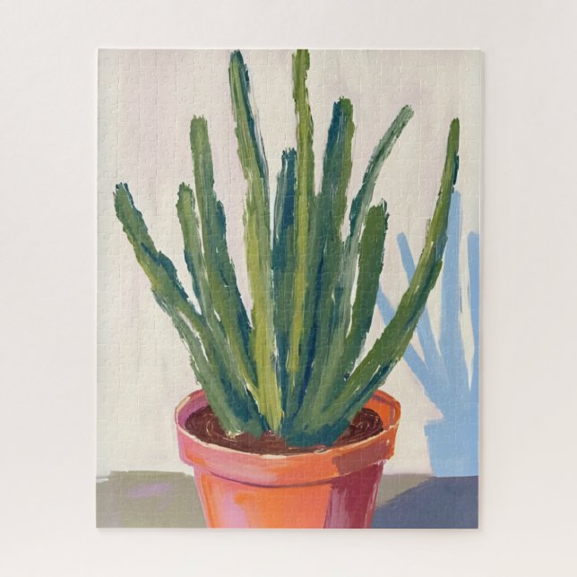 Puzzle Green Cacti Plant Watercolor Painting (Vertical)