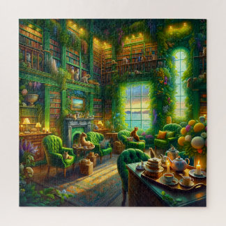 Puzzle Green Library Cat Coastal View