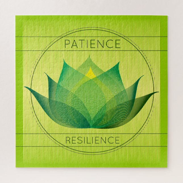 Puzzle Green Lotus Patience and Resilience Symbol Floral (Vertical)