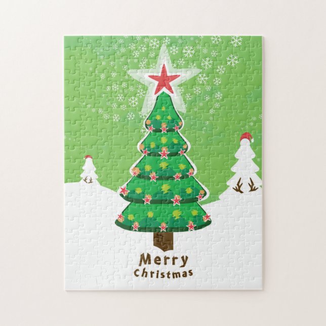 Puzzle Green Merry Christmas Tree (Vertical)
