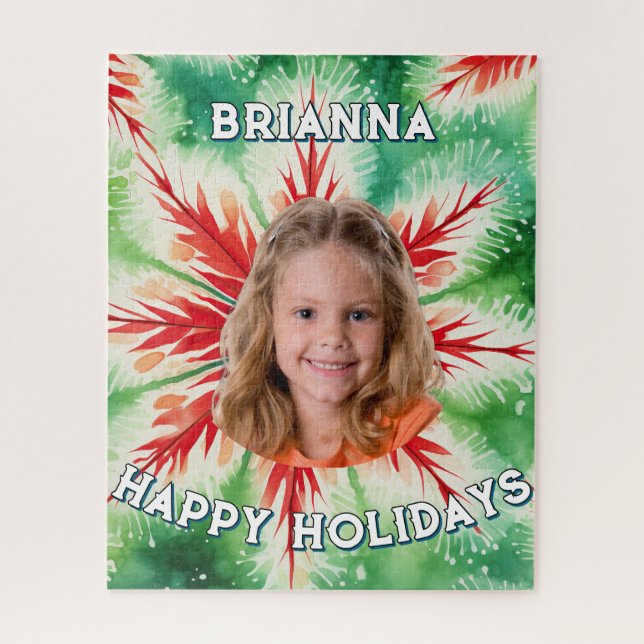 Puzzle Green Red Tie Dye Photo Christmas  (Vertical)