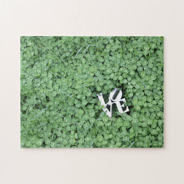 Puzzle Green Spring Clover LOVE Boda Photo Art Fun (Horizontal)