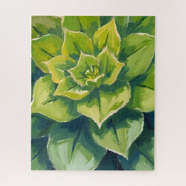 Puzzle Green Succulent Plant Painting (Vertical)