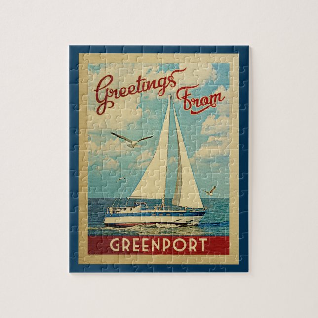 Puzzle Greenport Sailboat Vintage Travel New York (Vertical)