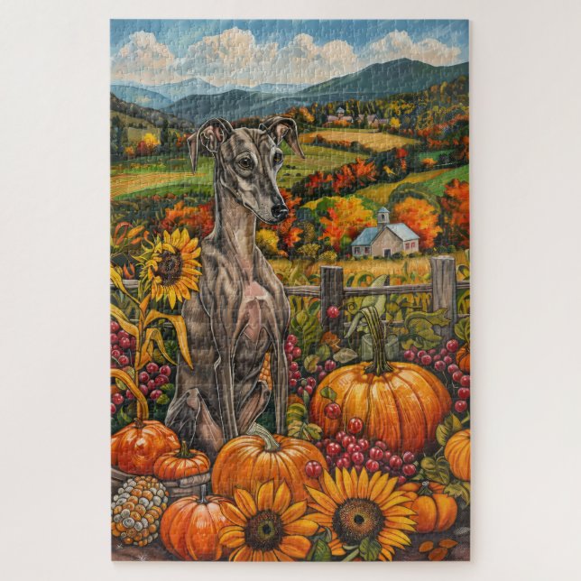 Puzzle Greyhound Dog Autumn Harvest Acción de Gracias (Vertical)