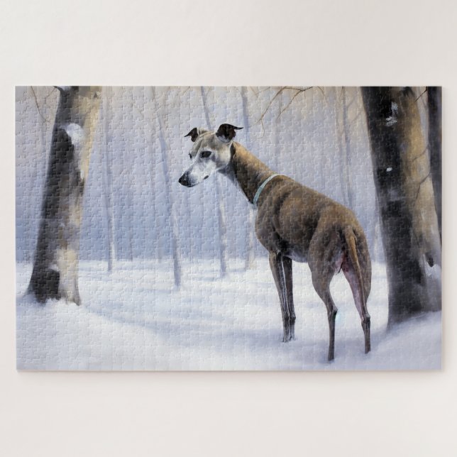 Puzzle Greyhound italiano deja que nieve Navidades (Horizontal)