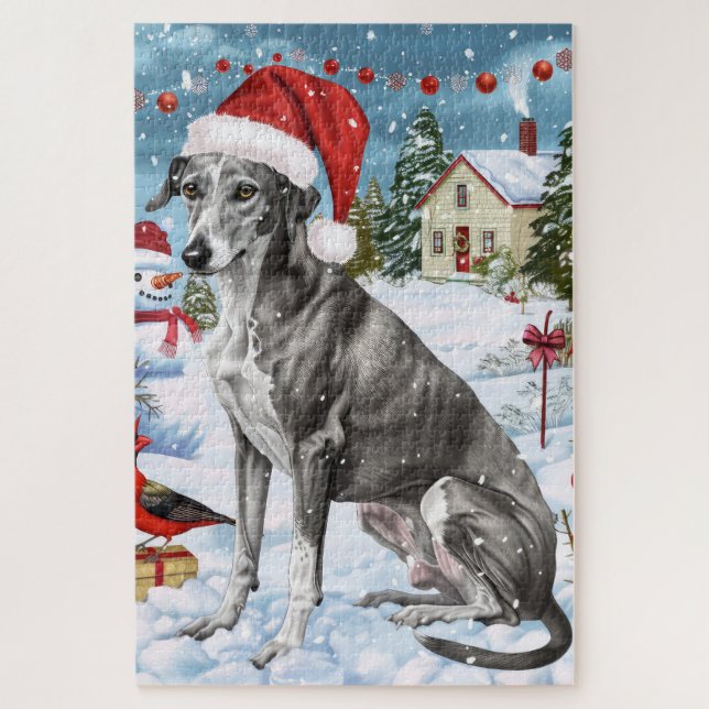Puzzle Greyhound Winter Navidades Wonderland Alegría (Vertical)