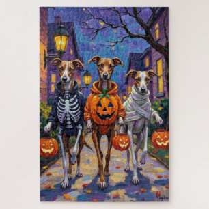 Puzzle Greyhounds haciendo 'trick-or-treat' con disfraces