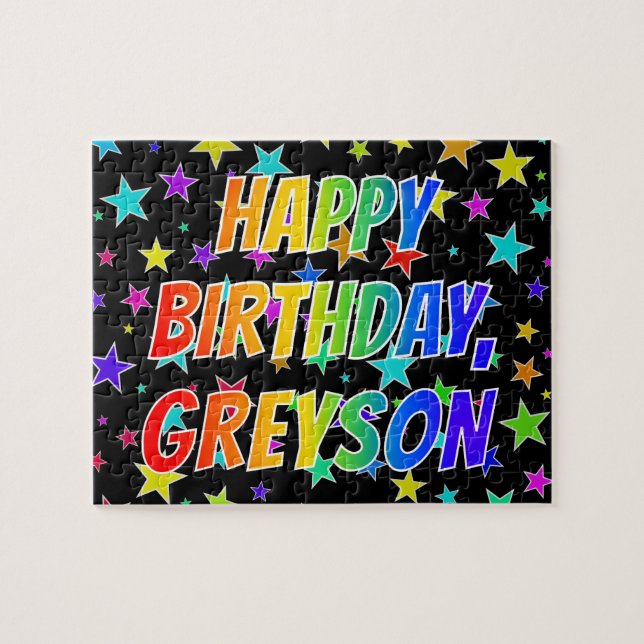 Puzzle "GREYSON" Nombre, Diversión "FELIZ CUMPLEAÑOS" (Horizontal)