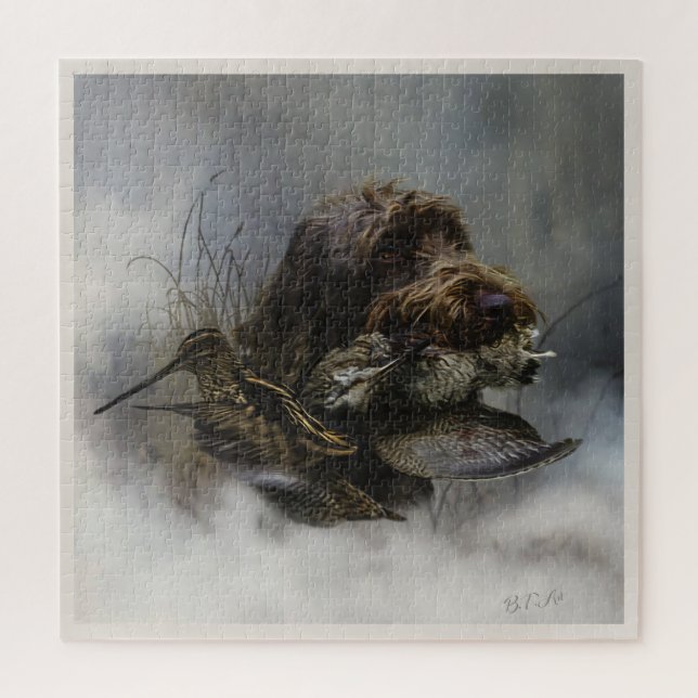 Puzzle Griffon de punta alambrada, caza de Woodcock (Vertical)