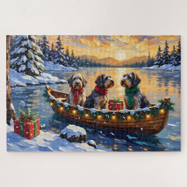 Puzzle Grifón de caza de pelo duro Navidad Barco Fiesta (Horizontal)