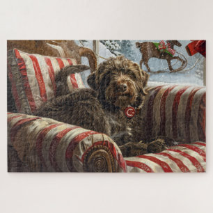 Puzzle Grifón de caza de pelo duro navideño festivo