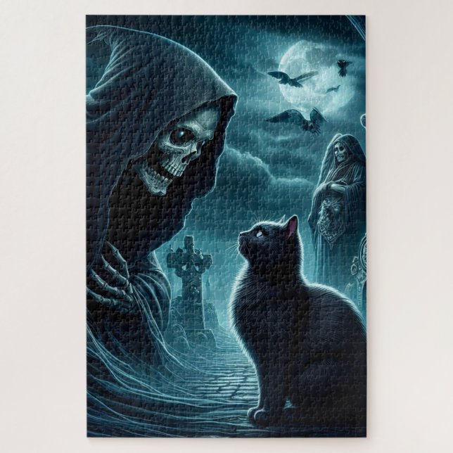 Puzzle Grim Reeper y Black Cat Halloween (Vertical)