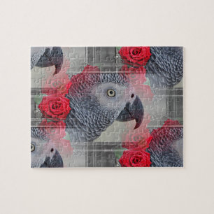 Puzzle Gris africano soñador con los rosas rojos