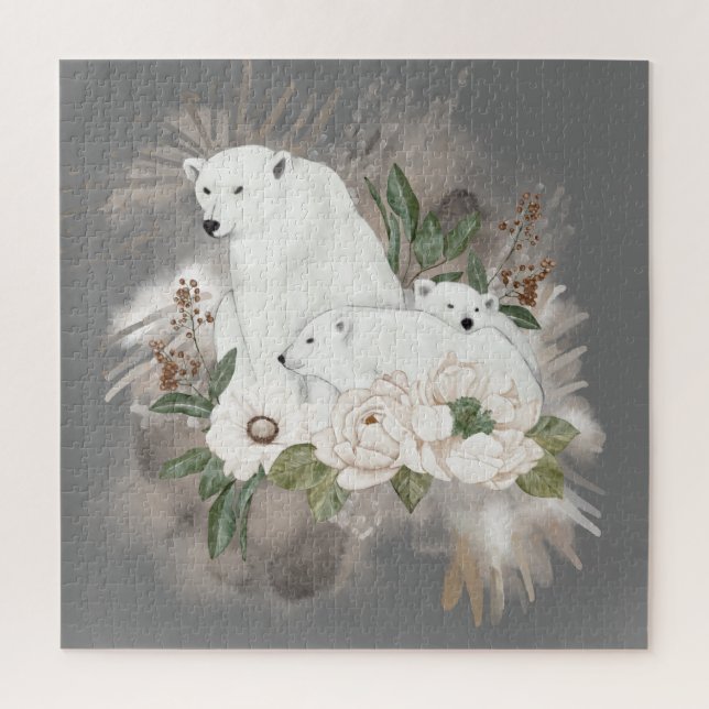 Puzzle Gris de la familia del oso polar lindo (Vertical)