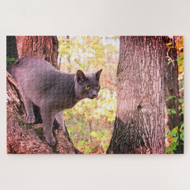 Puzzle Gris Kitty Cat diseñado (Horizontal)
