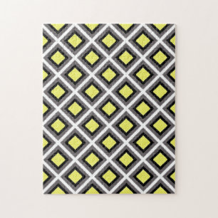 Puzzle Gris oscuro, negro, diamantes de ikat amarillo de