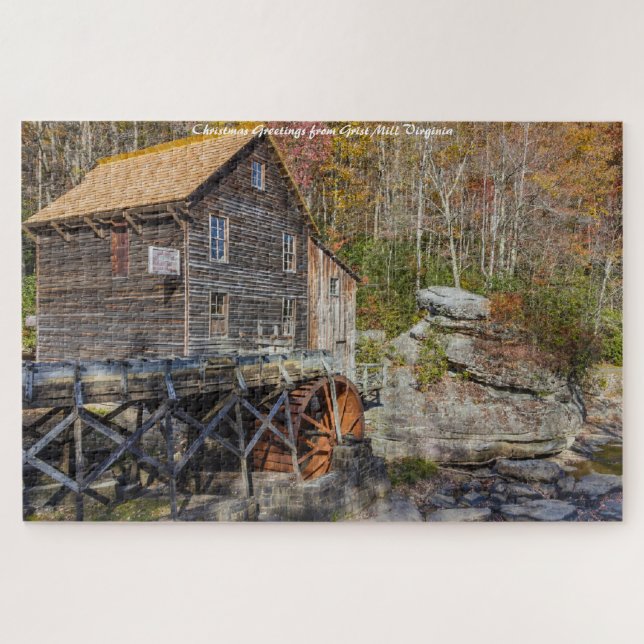 Puzzle Grist Mill Virginia.Felicitaciones navideñas (Horizontal)