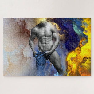 Puzzle Grito de la figura muscular masculina en escala de