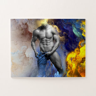 Puzzle Grito de la figura muscular masculina en escala de