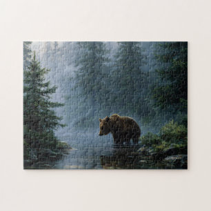 Puzzle Grizzly Bear Misty Forest