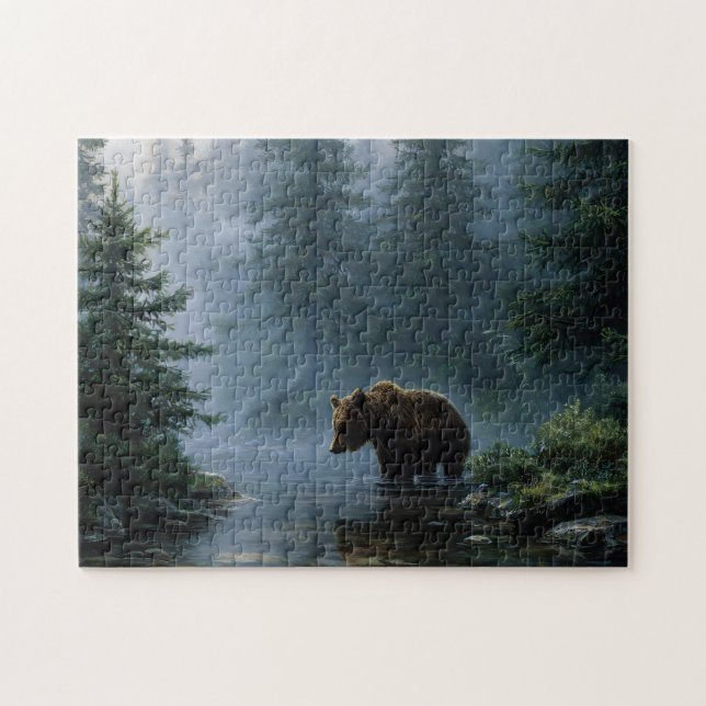 Puzzle Grizzly Bear Misty Forest (Horizontal)