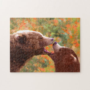 Puzzle Grizzly Bear Mom and Cub Painting - Wildlife Art