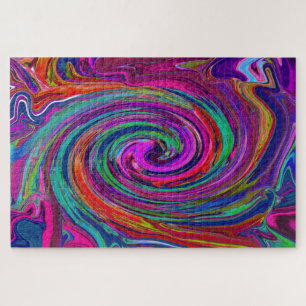 Puzzle Groovy Abstracto Retro Magenta Oscuro Remolino Arc