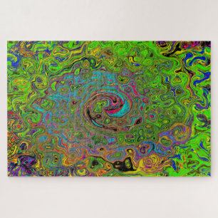 Puzzle Groovy Abstracto Retro Remolino Verde Lima y Azul