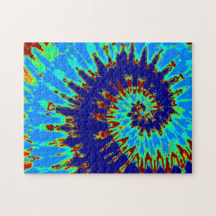 Puzzle Groovy Azul Marino y Azul Claro Tinte Dye Espiral