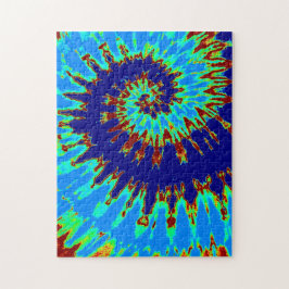 Puzzle Groovy Azul Marino y Azul Claro Tinte Dye Espiral