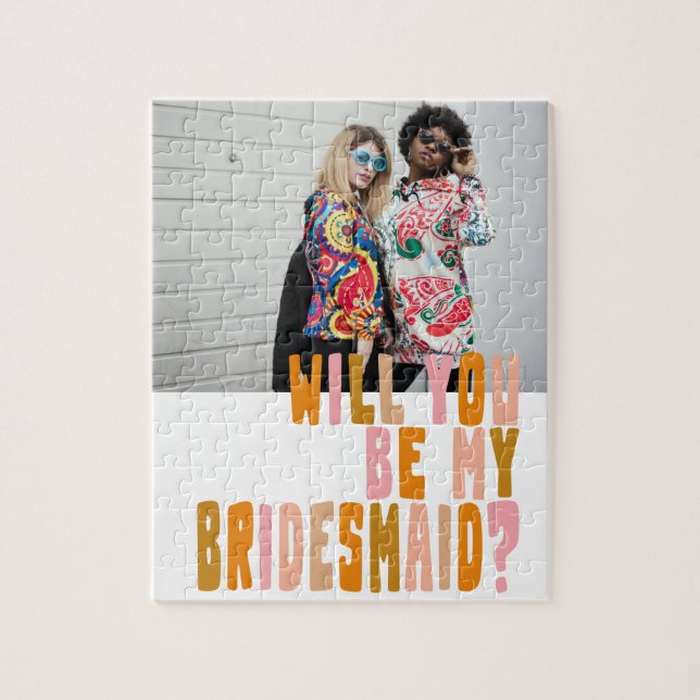 Puzzle Groovy Colorful Bridesmaid Foto Tarjeta de propues (Vertical)