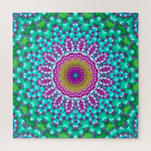Puzzle Groovy Colorido Tono de Joyas Boho Fractal Mandala (Vertical)