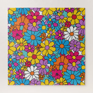 Puzzle Groovy Flowers Doodle