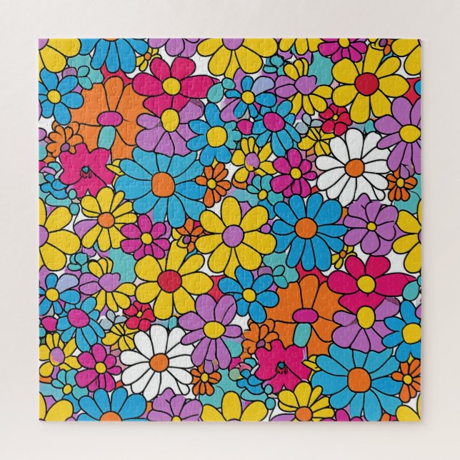 Puzzle Groovy Flowers Doodle (Vertical)