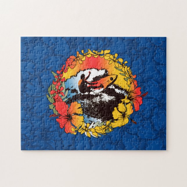 Puzzle Groovy Hawaiian Surfer 1960 Retro Graphic (Horizontal)