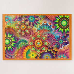 Puzzle Groovy Psychedelic Mandala Design