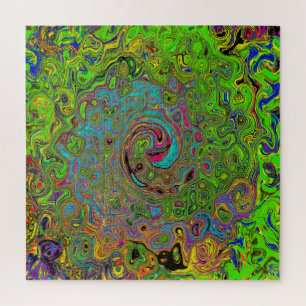 Puzzle Groovy Resumen Retro Lime Giro verde y azul
