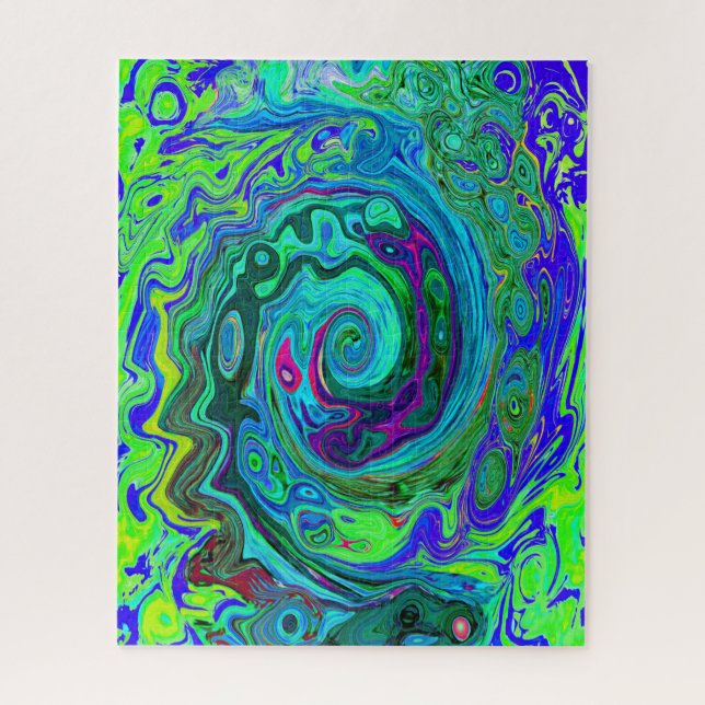 Puzzle Groovy Resumen Swirl Retro Verde y Azul (Vertical)