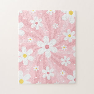 Puzzle Groovy Retro Sunshine & Daisy Floral Pattern 60s