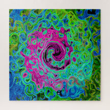 Groovy rosa caliente y azul Resumen Swirte retro