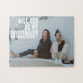 Puzzle Groovy Text Overlay Bridesmaid Foto Tarjeta de pro