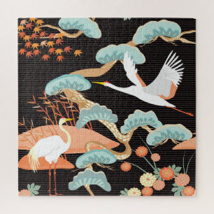 Puzzle Grullas, garzas: Patrón de pájaros japoneses.